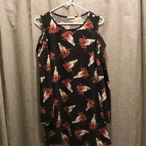 Grey Steer Print Shoulder Cut Out Dress